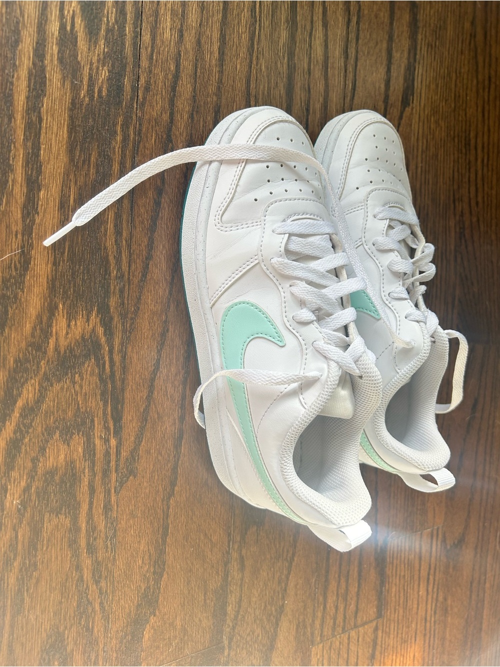 Nike White Kids Sneakers with Mint Green Swoosh